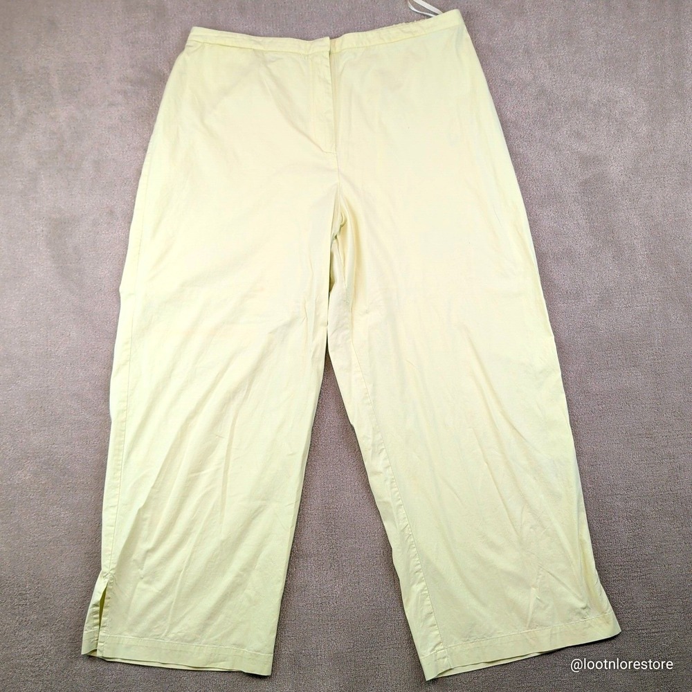 Eileen Fisher Large Cotton Blend Yellow Cropped Pants‎ Relaxed Italian Yarn